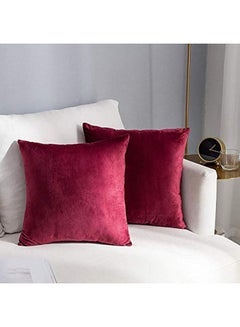 REGAL IN HOUSE 2-Piece Solid Pattern Decorative Pillow velvet Maroon 30 x 30cm 