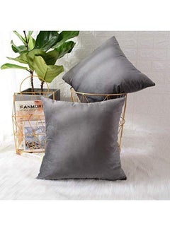 3-Piece Solid Pattern Decorative Pillow velvet Grey 65 x 65cm