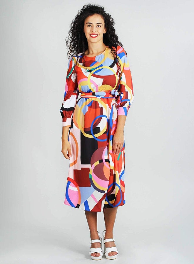 Raw Orange - Printed Design Midi Dress Multicolour - Image 1