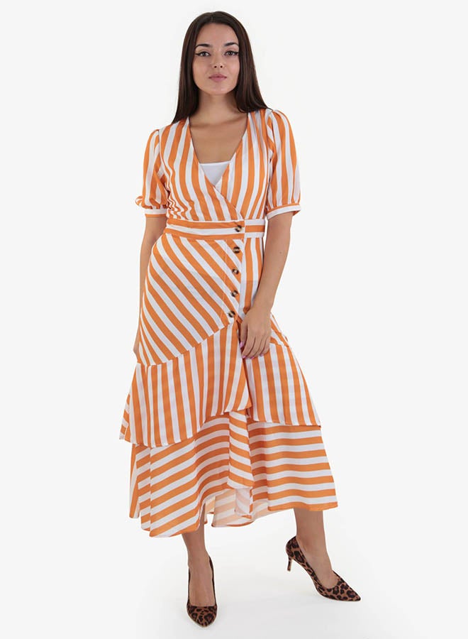 رو أورانج فستان صيفي مخطّط برتقالي / أبيض - Image 1