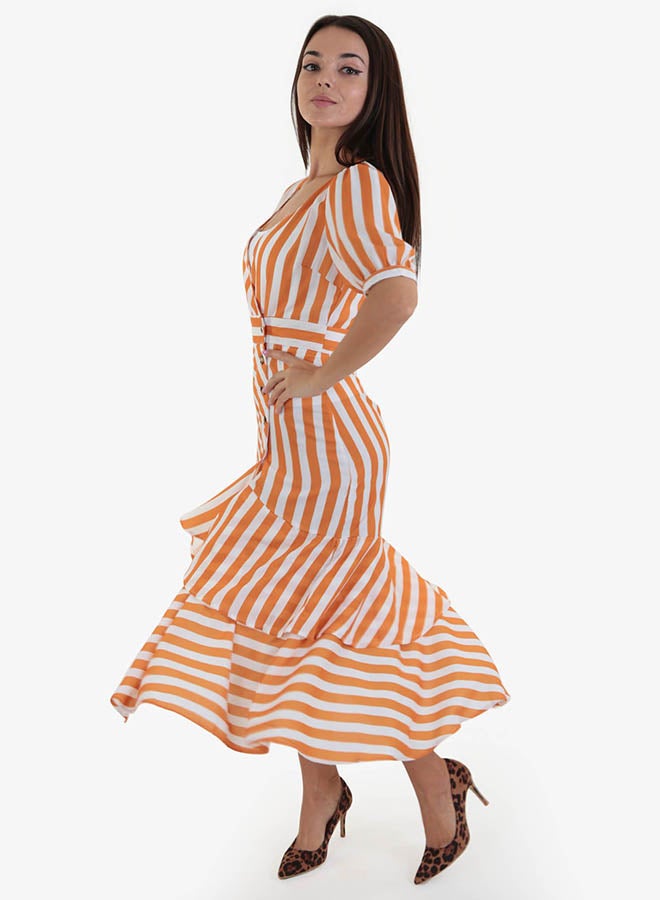رو أورانج فستان صيفي مخطّط برتقالي / أبيض - Image 3