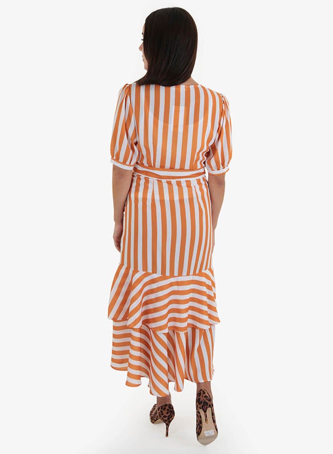 رو أورانج فستان صيفي مخطّط برتقالي / أبيض - Image 2