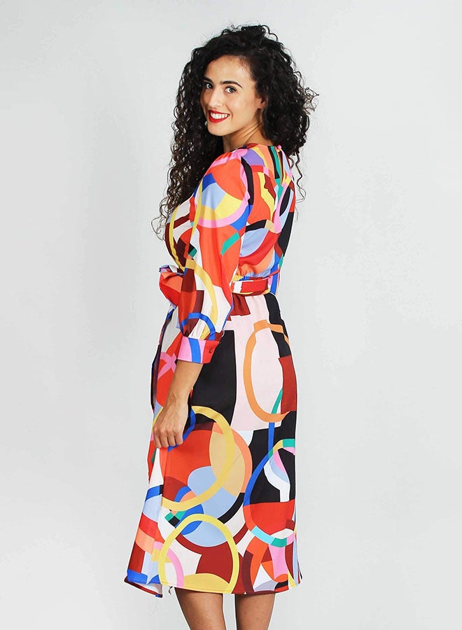 Raw Orange - Printed Design Midi Dress Multicolour - Image 1