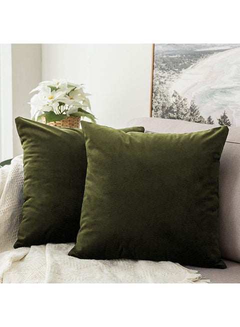6-Piece Velvet Decorative Solid Filled Cushion Set Mehandi Green 45x45cm