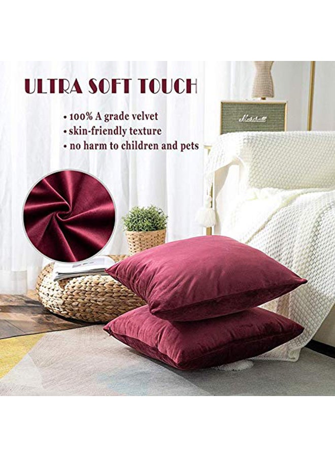 REGAL IN HOUSE - 6-Piece Solid Pattern Decorative Pillow velvet Maroon 45x45cm - Image 1