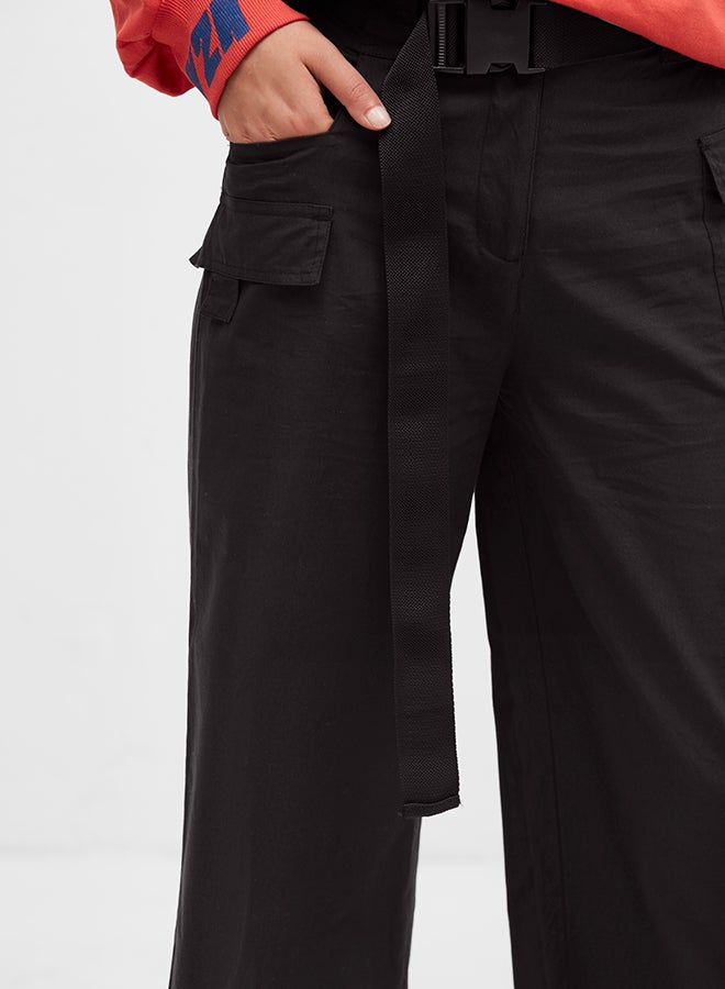 بلوايج بنطال بحزام منسوج أسود - Image 3