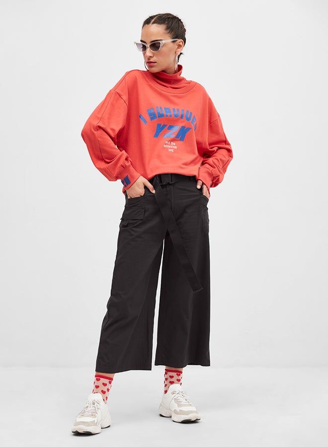 بلوايج بنطال بحزام منسوج أسود - Image 1