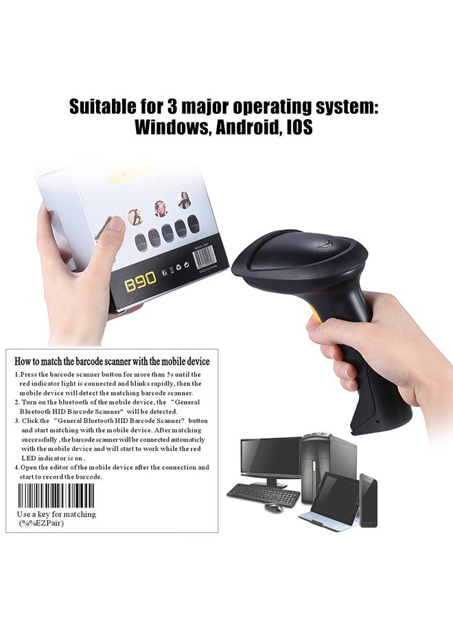 ماسح باركود لاسلكي محمول أسود - Image 3