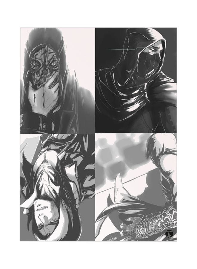 وسادة ماوس مطبوعة برسمة للعبة الفيديو Assassin's Creed رمادي / أبيض / أسود