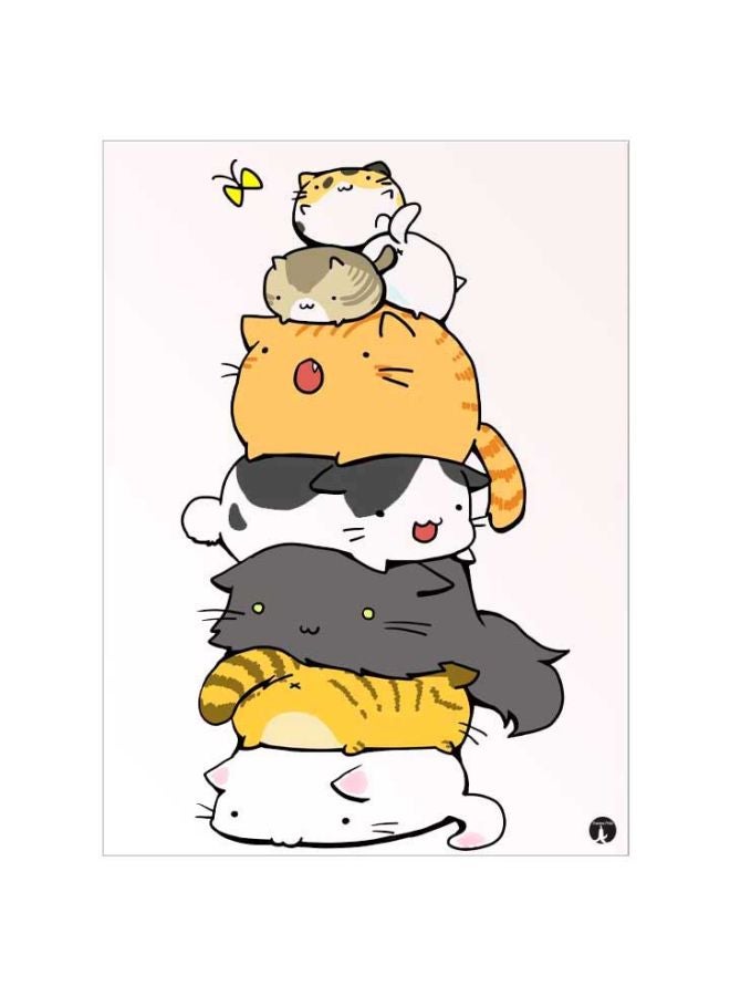 لوحة ماوس مطبوعة برسمة قِطط أبيض/أصفر/رمادي