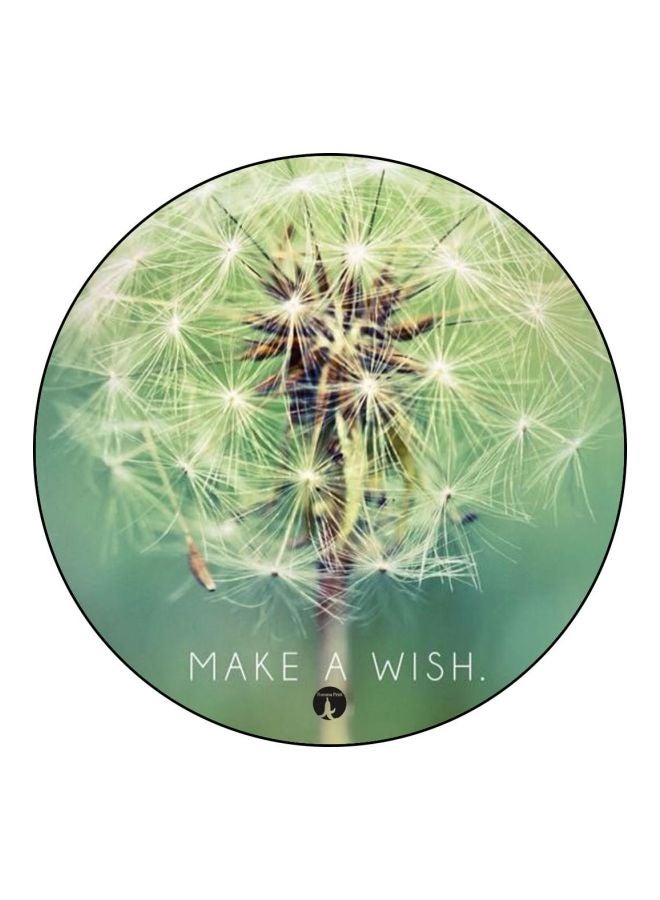 لوحة ماوس بطبعة زهور وعبارة "Make A Wish" أبيض/أصفر/أخضر