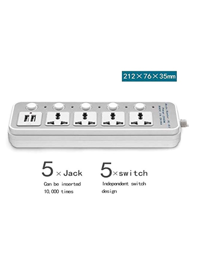SAPU - Power Socket Extension With 2 USB Ports White/Grey - Image 1
