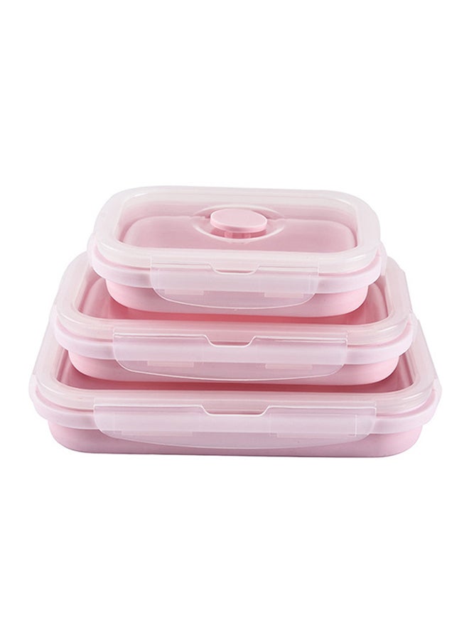 Generic 3-Piece Silicone Food Storage Containers Pink 18.2x8.5x12.1cm 