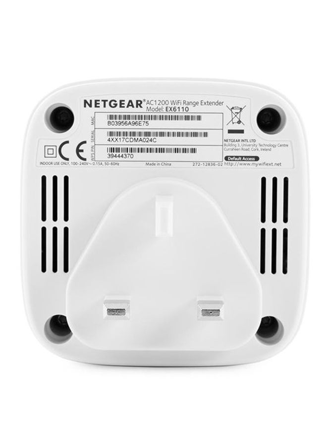 NETGEAR - AC1200 802.11AC Dual Band Wifi Range Extender EX6110-100UKS Boost Your Existing Wifi Boost The Range Of Your Wifi Network To Every Corner Of Your Home For Maximum Wifi Performance White - Image 1
