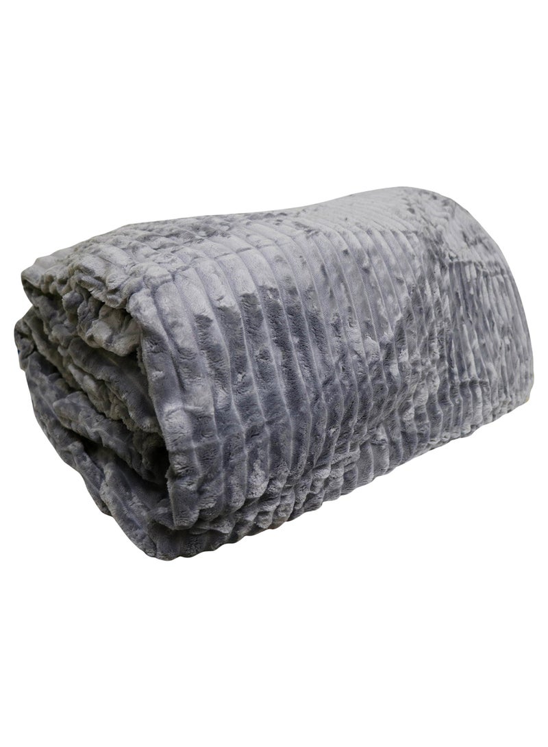 Stripe Soft Fleece Double Blanket Cotton Grey