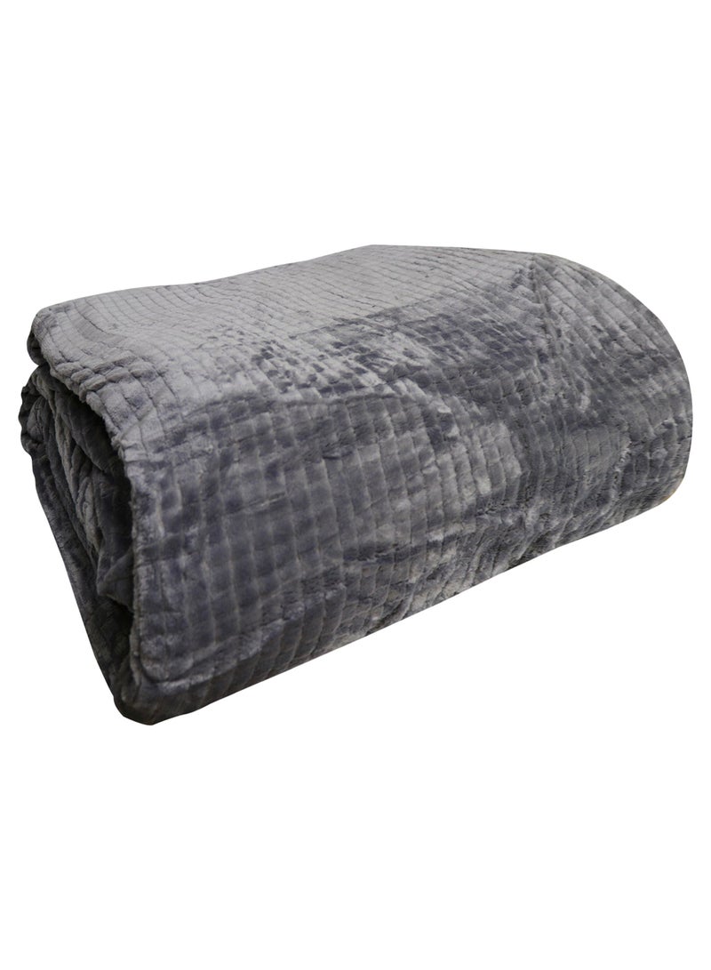 Check Soft Fleece Double Blanket Cotton Grey