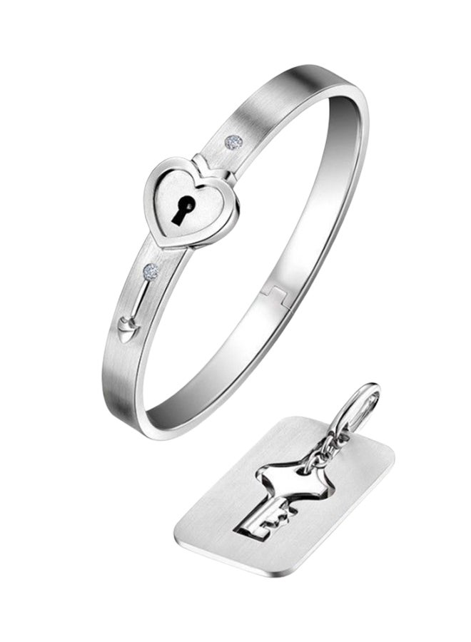 Generic 2-Piece Stainless Steel Heart Lock And Key Bracelet And Pendant Necklace  - Image 1