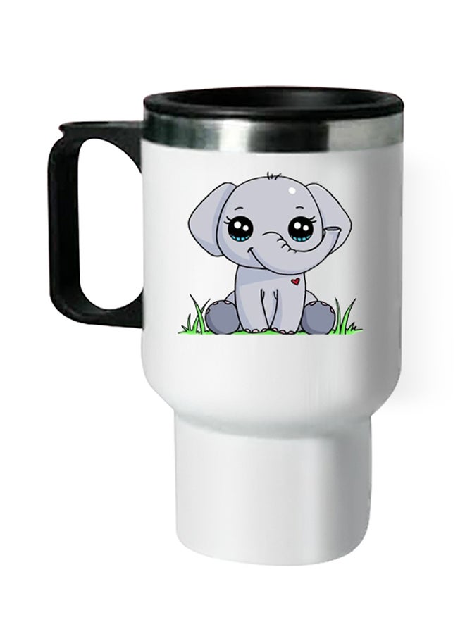 Elephant Printed Thermal Mug White/Grey 