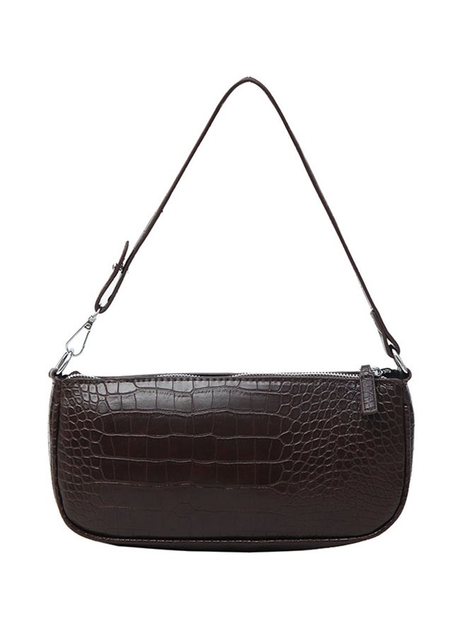 Crocodile Pattern Vintage Short Strap Crossbody Bag Coffee - Image 1