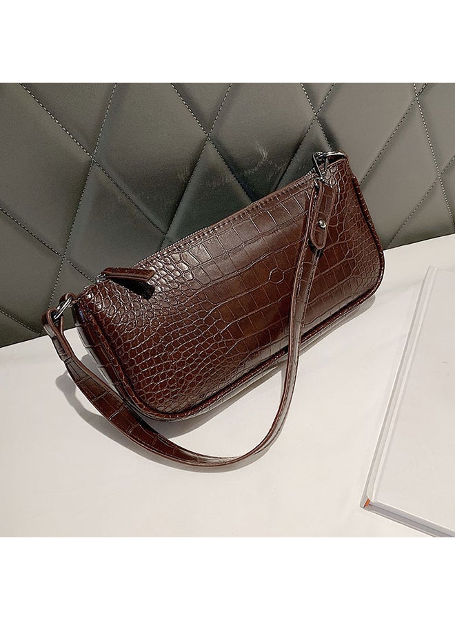 Crocodile Pattern Vintage Short Strap Crossbody Bag Coffee - Image 2