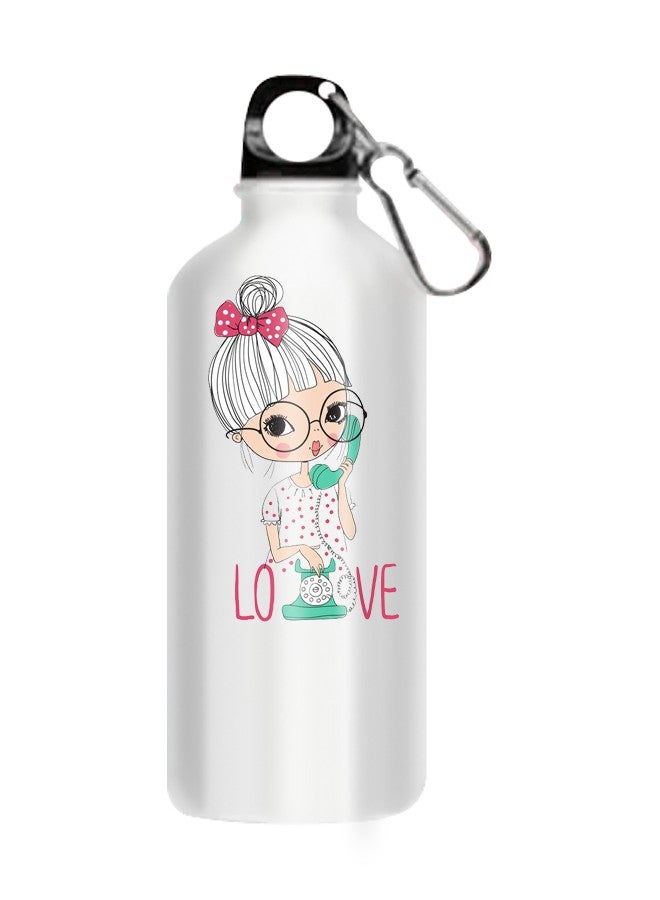 Stainless Steel Printed Water Bottle White 510ml