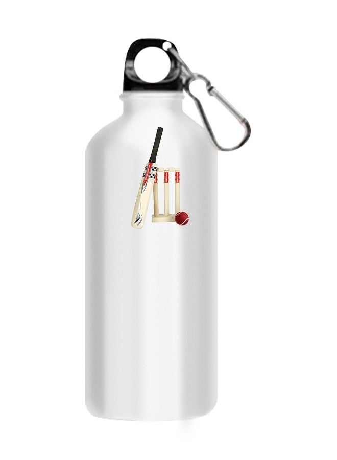 Cricket Bat And Ball Printed Water Bottle White 510ml