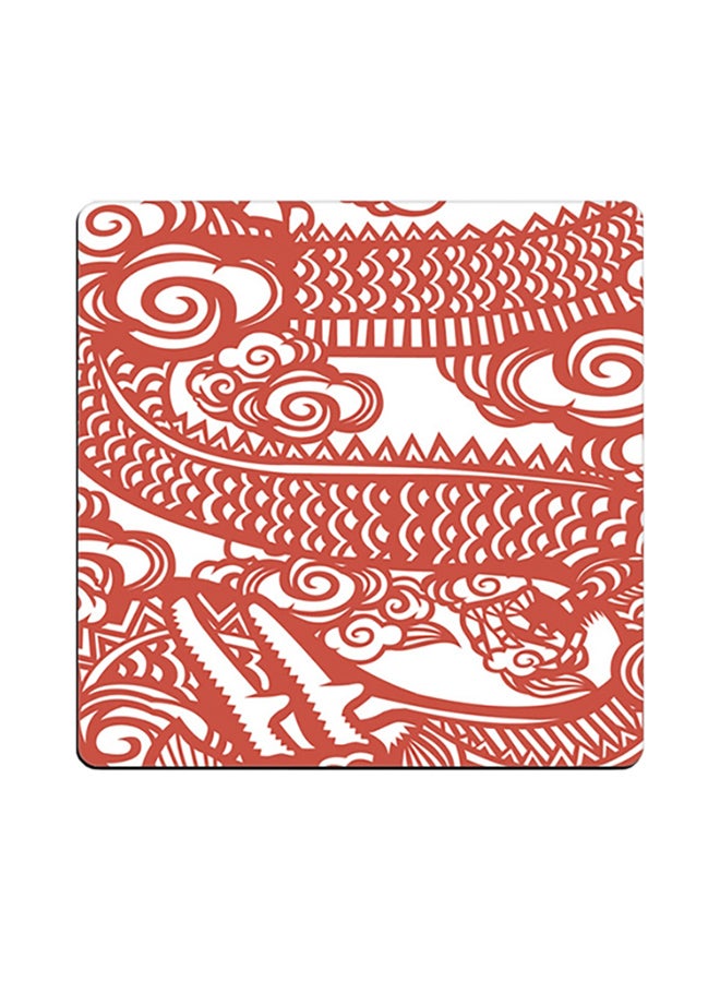 Abstract Printed Coaster White/Red 9x9cm
