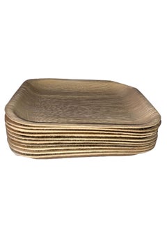 10-Piece Disposable Areca Leaf Natural Square Plate Set Gold 10inch