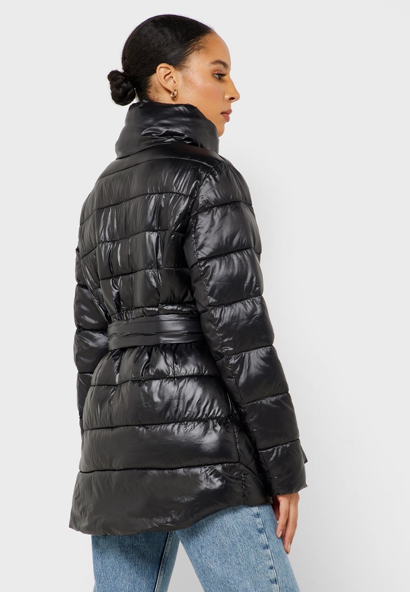 Reserved Tie Waist Quilted Jacket black - Image 2
