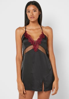 BLUEBELLA Indy Side Slit Lace Trim Chemise Black  - Image 1