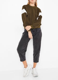 High Streets Contrast Sleeve Detail Sweater Olive  - Image 2