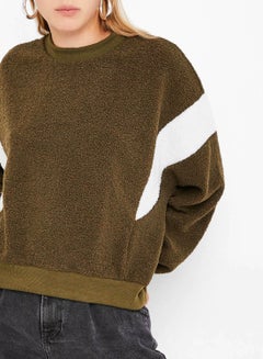 High Streets Contrast Sleeve Detail Sweater Olive  - Image 4