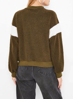 High Streets Contrast Sleeve Detail Sweater Olive  - Image 3