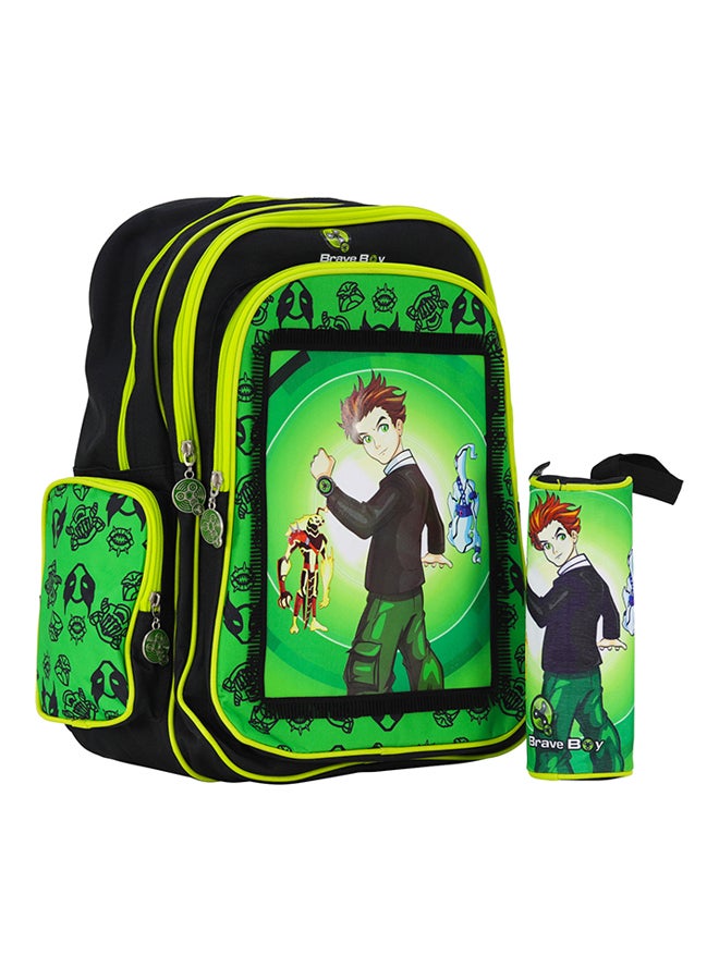 SBC - 2-Piece Stylish Polyester Backpack Green/Black - Image 1