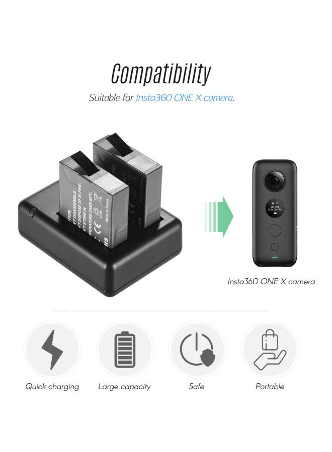Generic - 2-Piece Rechargeable Battery With Charger For Insta360 One X Black - Image 1