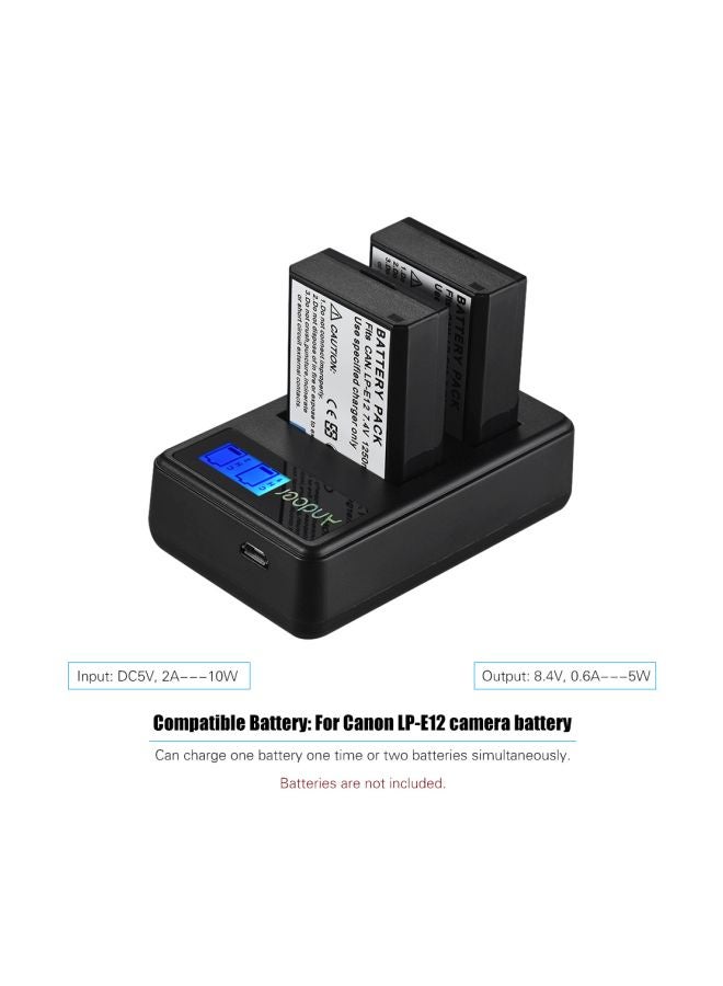 أندوير شاحن بطارية كاميرا صغير الحجم مزود بقناتين وشاشة LCD2-LPE12 لكاميرا كانون LP-E12 أسود - Image 2