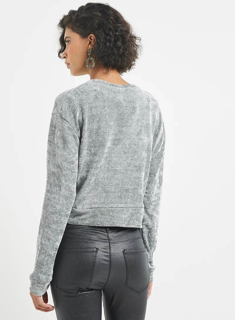 Nour Solid Design Crop Top Grey