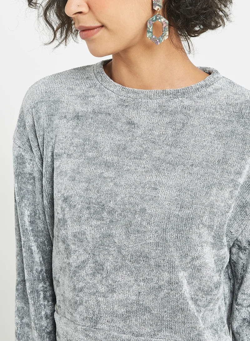 Nour Solid Design Crop Top Grey