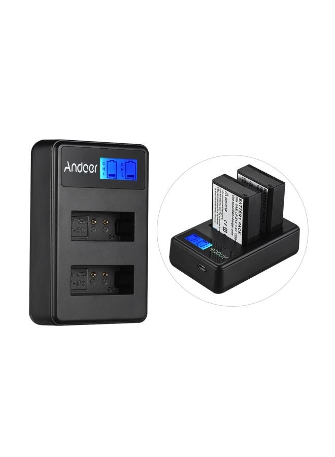 أندوير شاحن بطارية كاميرا صغير الحجم مزود بقناتين وشاشة LCD2-LPE12 لكاميرا كانون LP-E12 أسود - Image 3