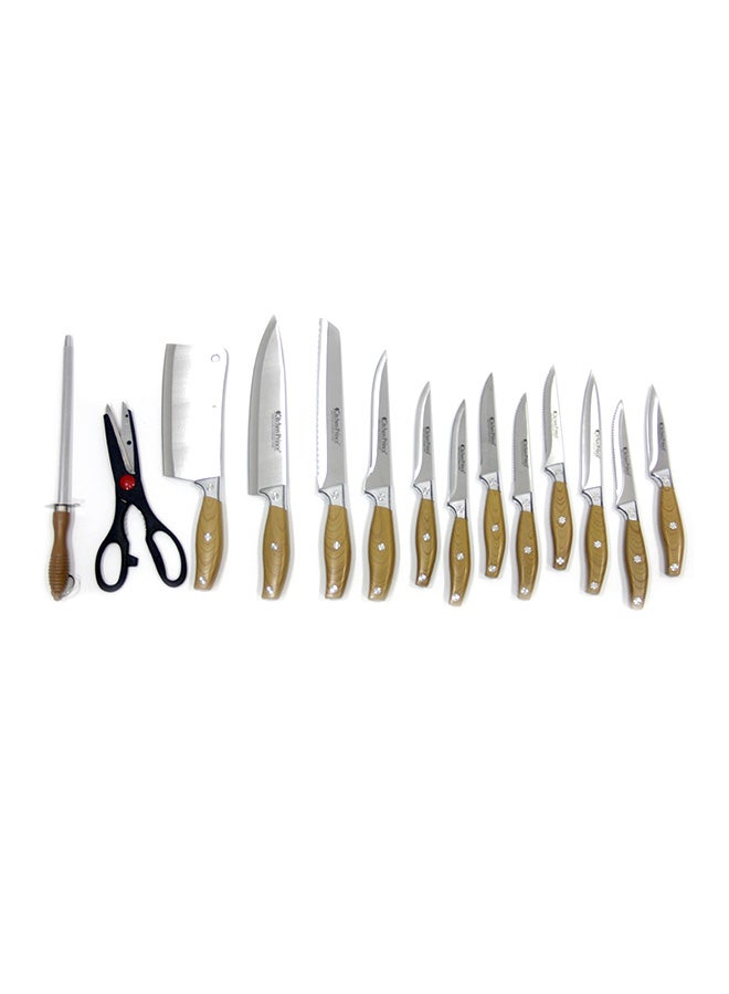 Kitchen Prince 15-Pieces Kitchen Knife Set Brown/Silver - Image 3