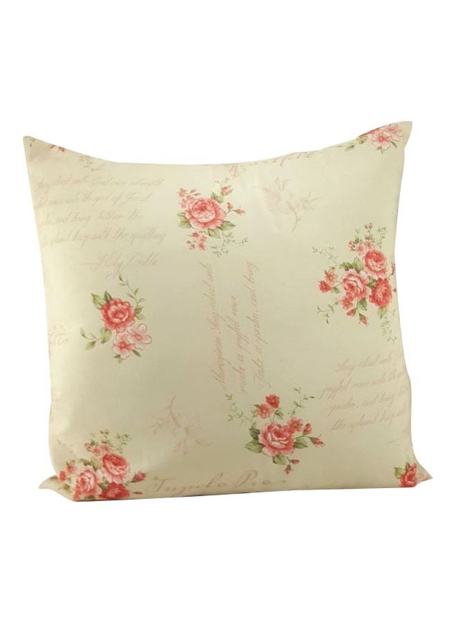 Floral Printed Floor Pillow cotton Beige/Orange 40x40cm 
