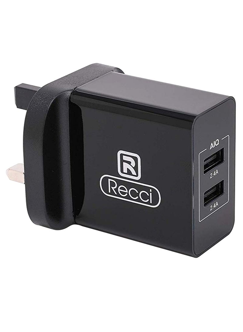 Recci Dual USB Wall Charger Black - Image 2