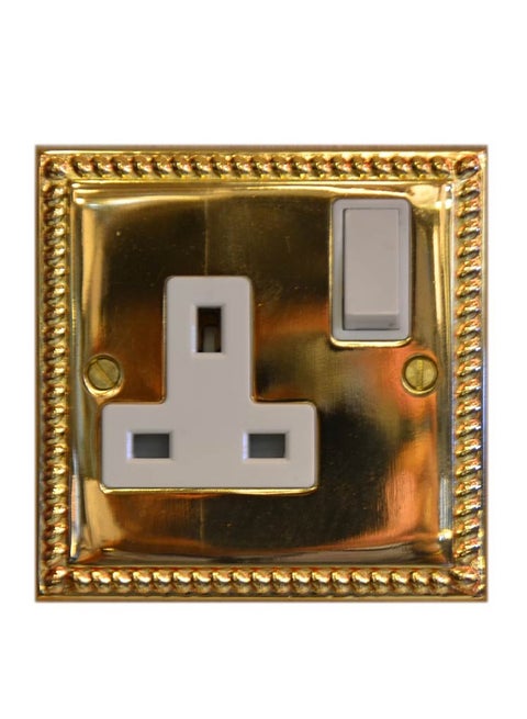 1-Gang 13A Single Switched Plug Socket Brass 8x8cm