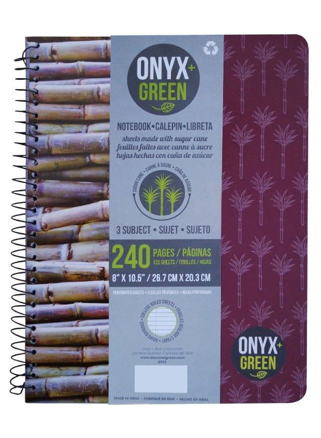 3 Subject Notebook 120 Perforated Sheets of Sugar Cane Paper Eco Friendly Multicolour