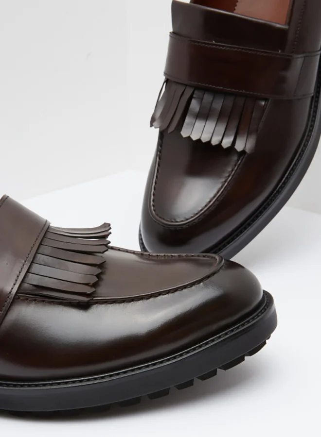 ELLE Fringe Detaill Textured Loafers Brown