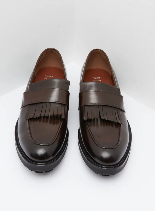 ELLE Fringe Detaill Textured Loafers Brown