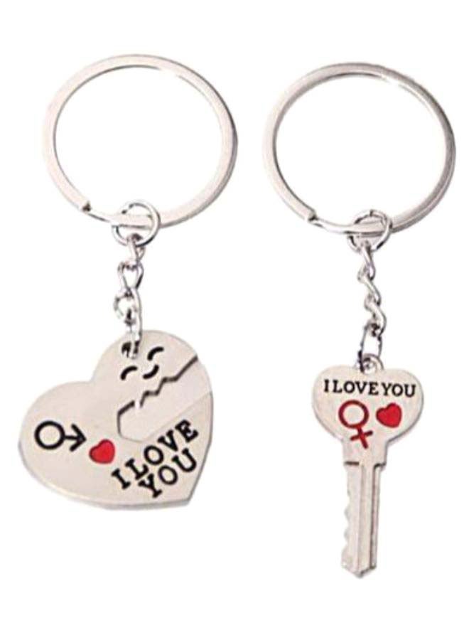 2-Piece I Love You Heart And Arrow Couple Keychain Set