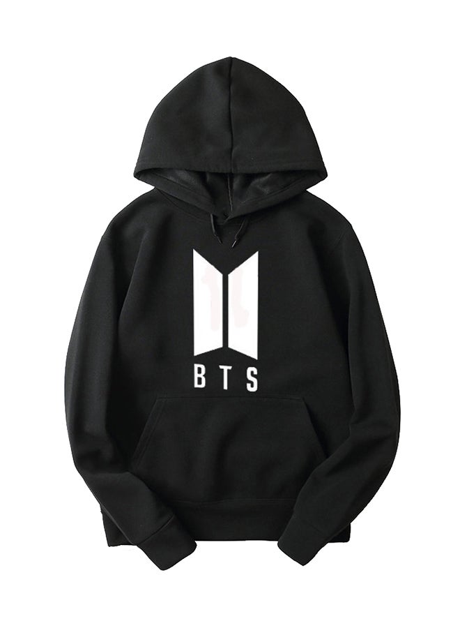 Casual Bts Printed Long Sleeve Loose Hoodie Black - Image 1