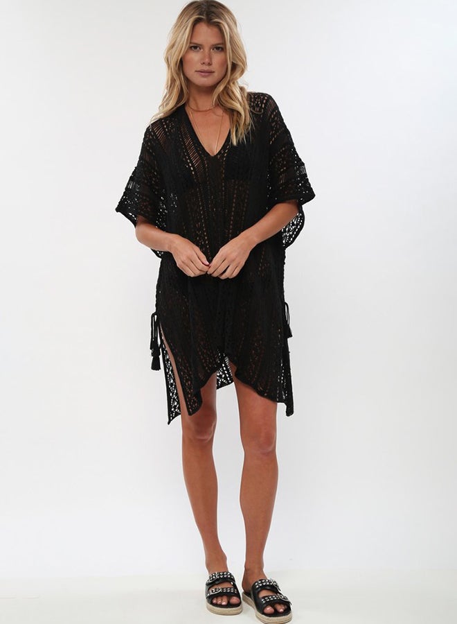 Hollow Out Design Swimsuit Jacket Black  - Image 1