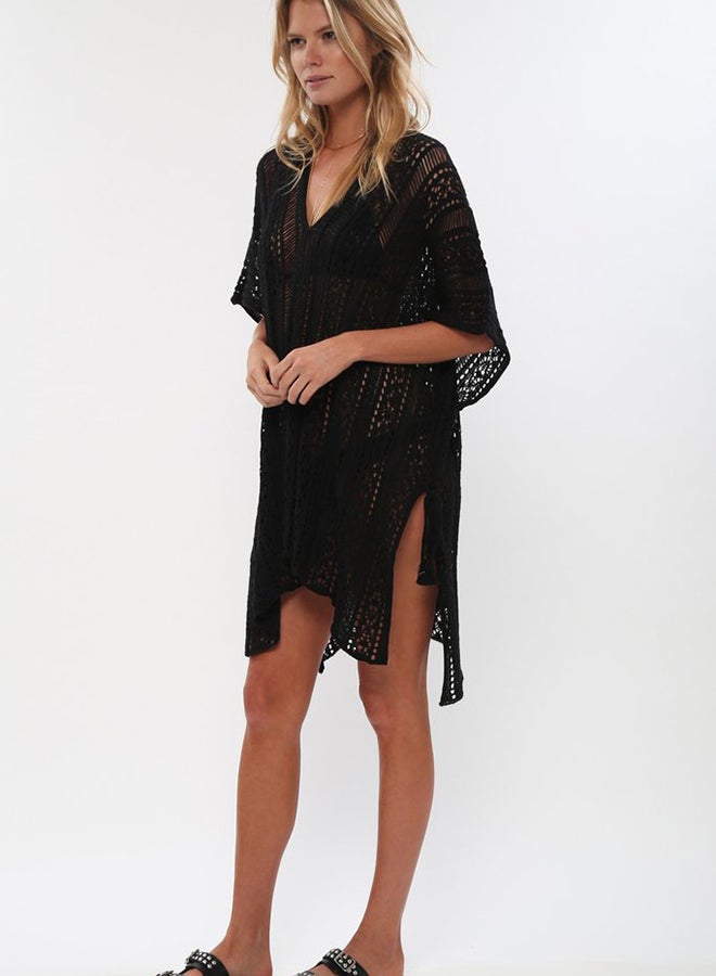 Hollow Out Design Swimsuit Jacket Black  - Image 3